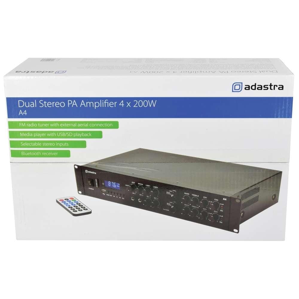 Adastra A4 4 x 200W Stereo Amplifier with FM Radio/Bluetooth & Media Player Amplifiers Adastra
