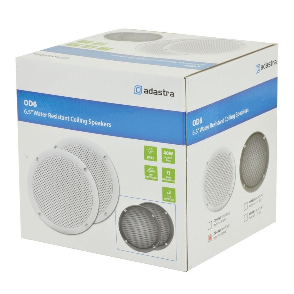 Adastra OD6-W8 100W 6.5" Bathroom In Ceiling Speakers - White (Pair) In Ceiling Speakers Adastra