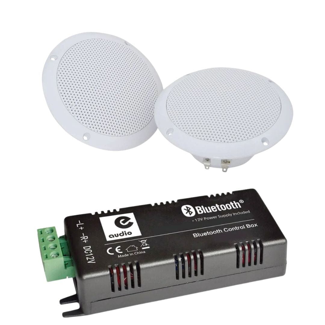 e-audio Bluetooth Amplifier + 5" Bathroom Ceiling Speakers (Pair) In Ceiling Speaker Systems e-audio
