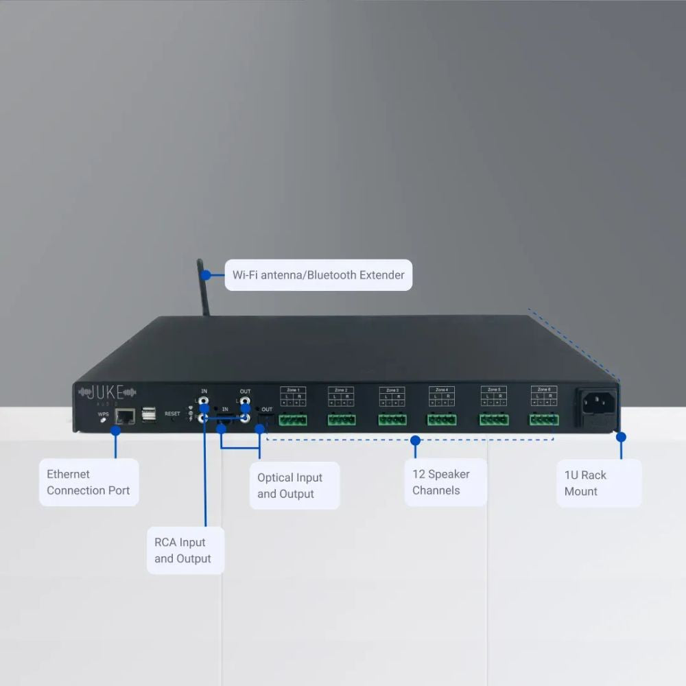 Juke+ 6 Zone 100W Amplifier with W-Fi, Airplay 2 & Bluetooth
