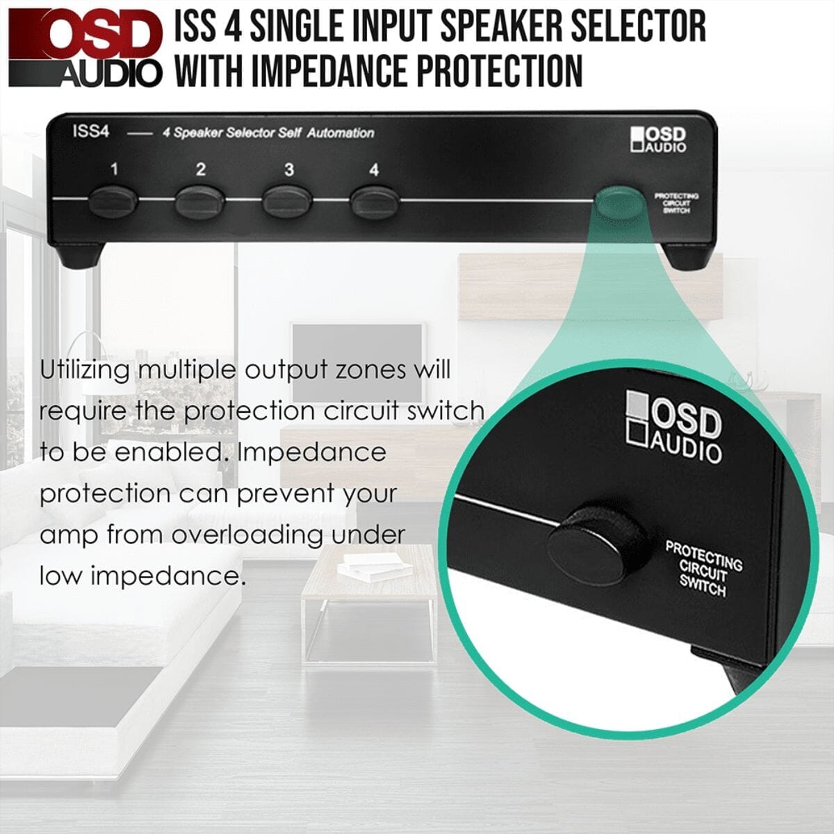 OSD Audio ISS4 4 Zone Speaker Selector Switch with Impedance Protection Accessories OSD Audio