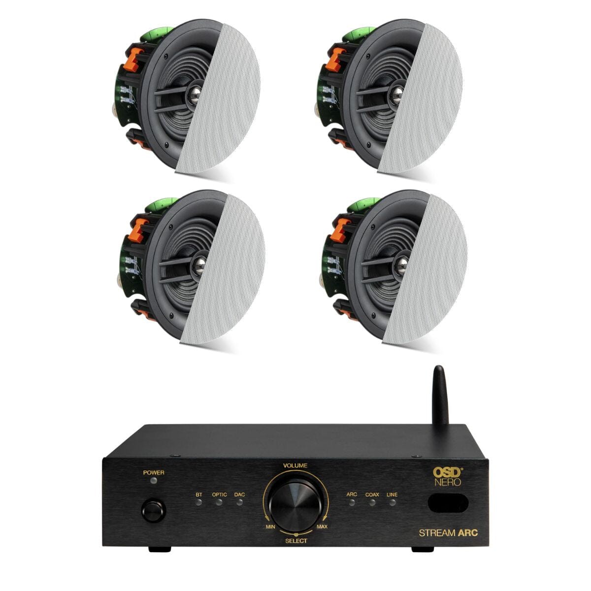 OSD Audio Nero ARC Amplifier + JBL Stage 260C 6.5" Ceiling Speakers In Ceiling Speaker Systems OSD Audio / JBL Two Pairs
