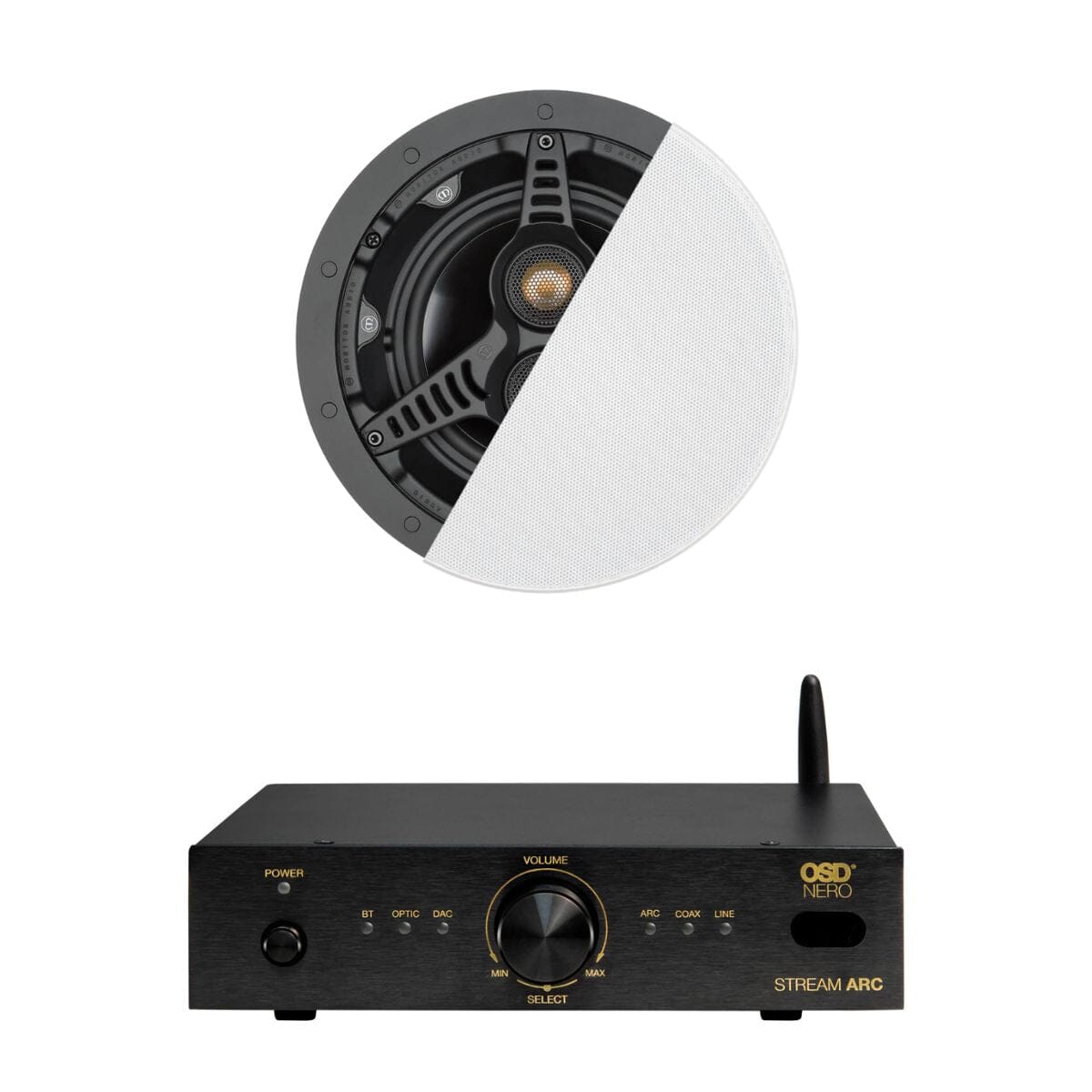 OSD Audio Nero ARC Amplifier + Monitor Audio C165-T2 6.5" Stereo Ceiling Speaker In Ceiling Speaker Systems OSD Audio / Monitor Audio
