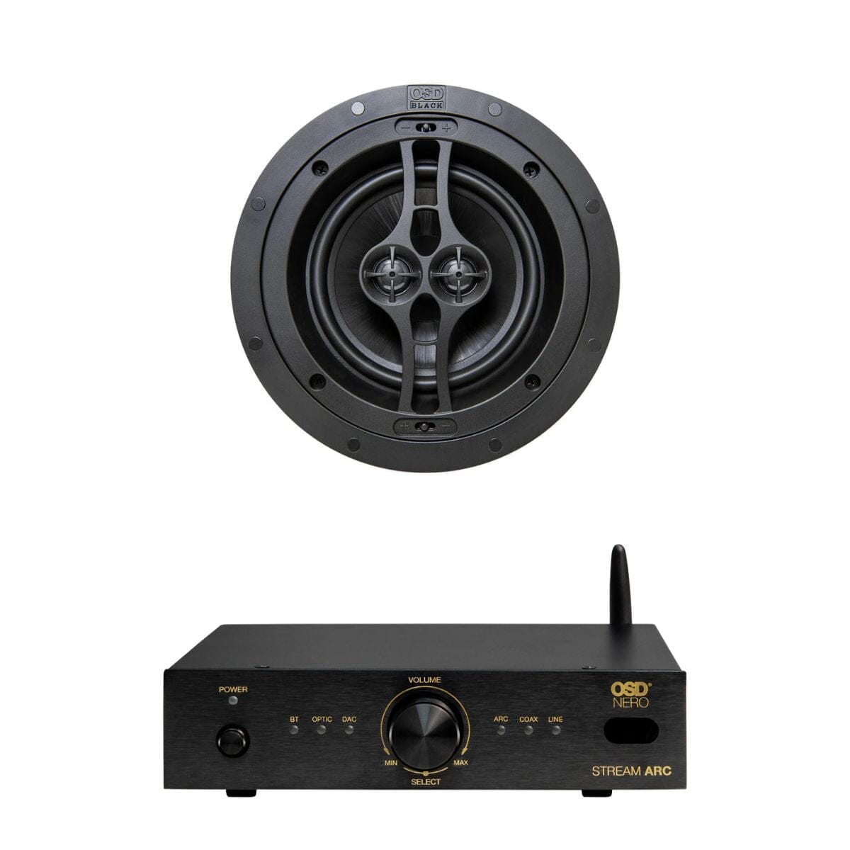 OSD Audio Nero Stream ARC Amplifier + R62DT 6.5" Stereo Ceiling Speaker In Ceiling Speaker Systems OSD Audio
