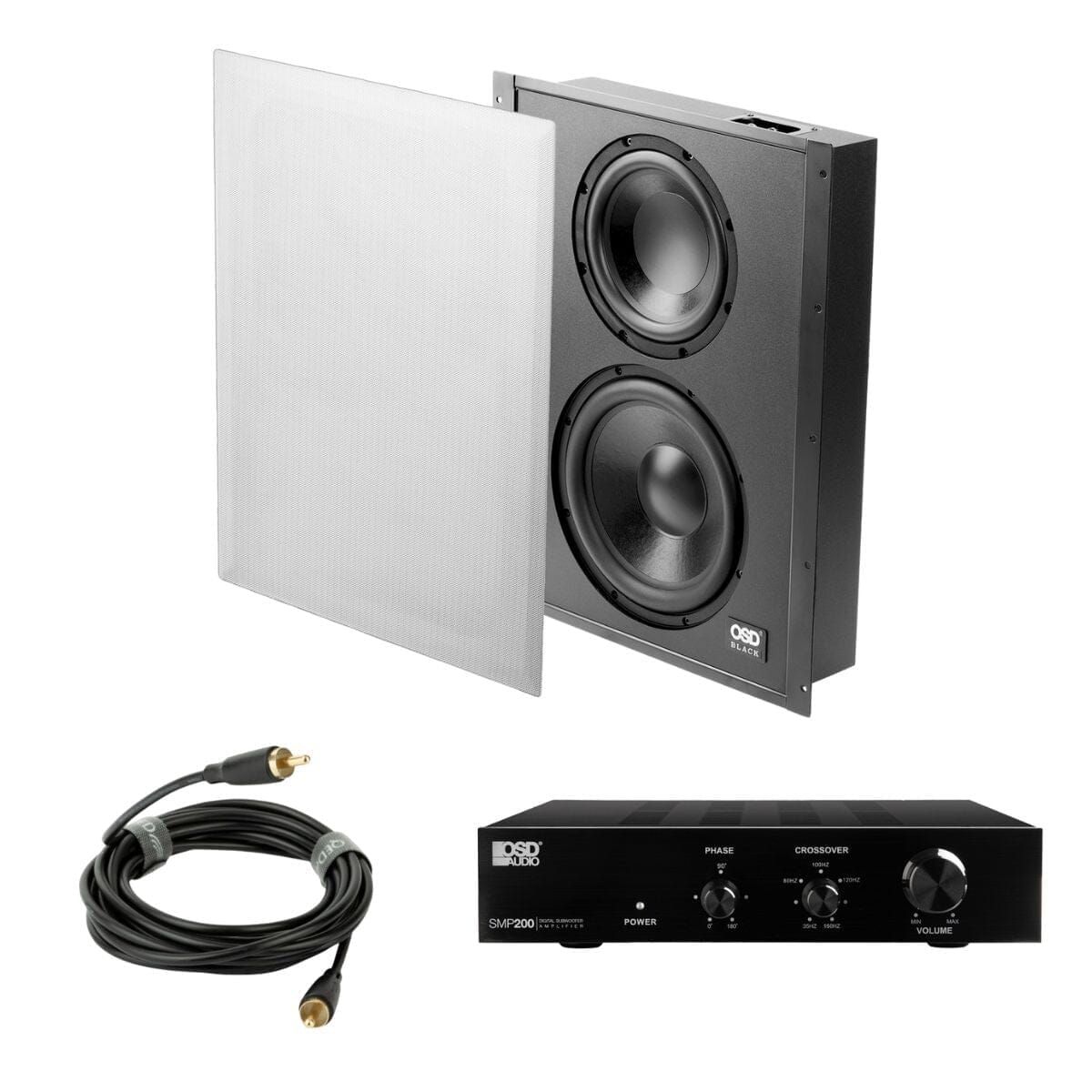 OSD Audio SMP200 + SC800D Black Series In Wall Subwoofer Package - 200W Subwoofers OSD Audio