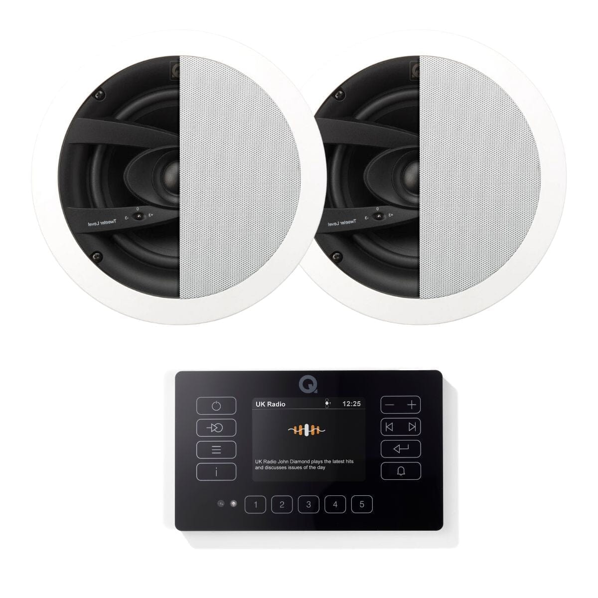 Q Acoustics E120 Bathroom Bluetooth Ceiling Speaker System with DAB Radio In Ceiling Speaker Systems Q Acoustics Black Pair