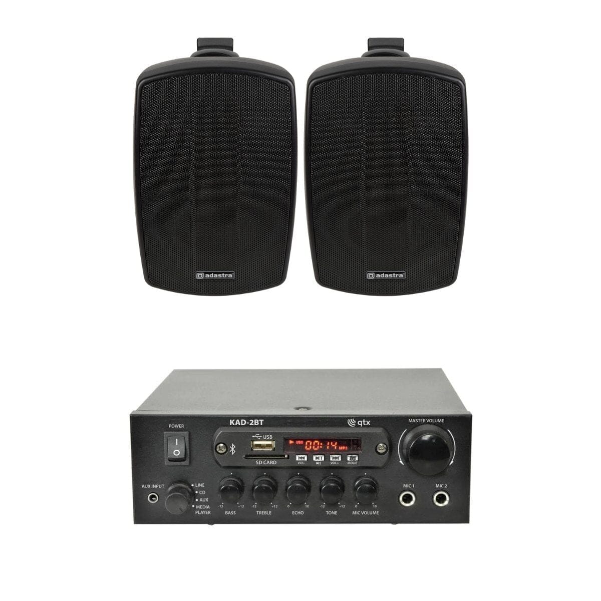 QTX KAD-2BT 4" Outdoor Speaker System with Bluetooth & FM Radio Outdoor Speaker Systems QTX Black