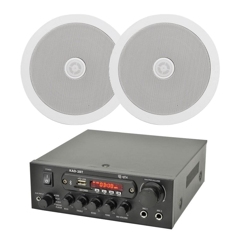 QTX KAD-2BT FM Radio & Bluetooth Speaker System inc. 2 x 6.5" In Ceiling Speakers In Ceiling Speaker Systems QTX / Adastra One Pair