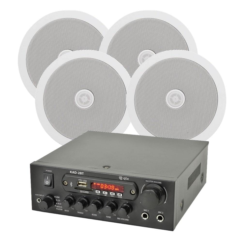 QTX KAD-2BT FM Radio & Bluetooth Speaker System inc. 2 x 6.5" In Ceiling Speakers In Ceiling Speaker Systems QTX / Adastra Two Pairs