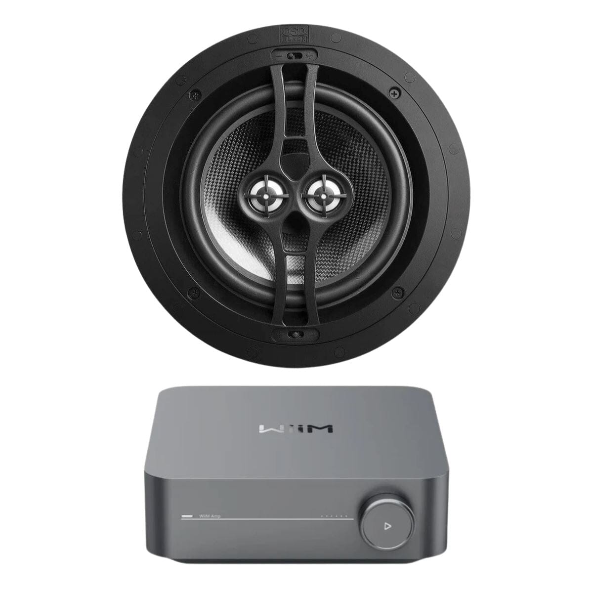 WiiM AMP Wi-Fi & Bluetooth Amplifier + OSD Audio Black Series R83DT 8" Single Stereo Ceiling Speaker In Ceiling Speaker Systems WiiM / OSD Audio