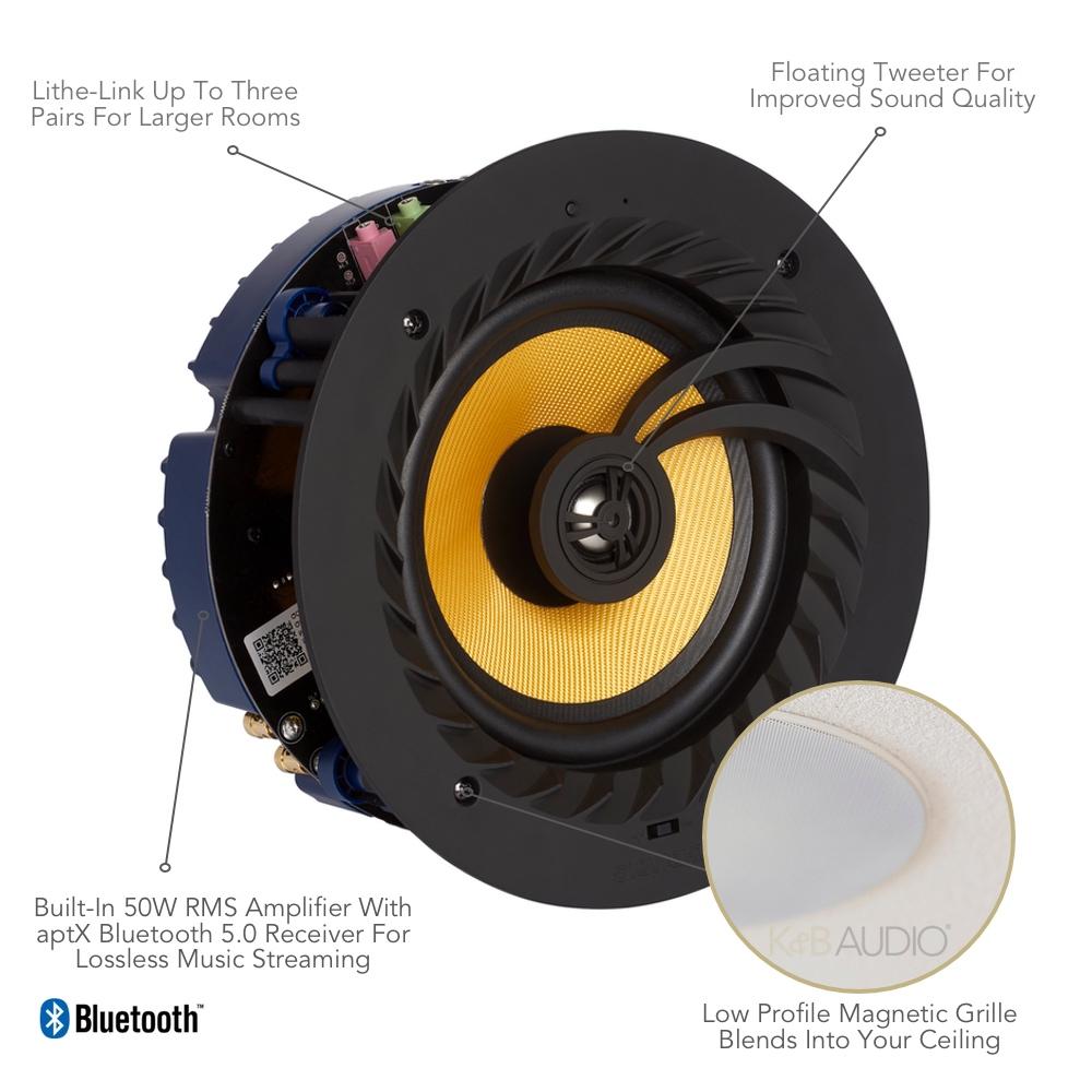 Lithe Audio Active 6.5" Bluetooth Ceiling Speaker with aptX Bluetooth 5.0 (Pair) Ceiling Speaker Systems Lithe Audio