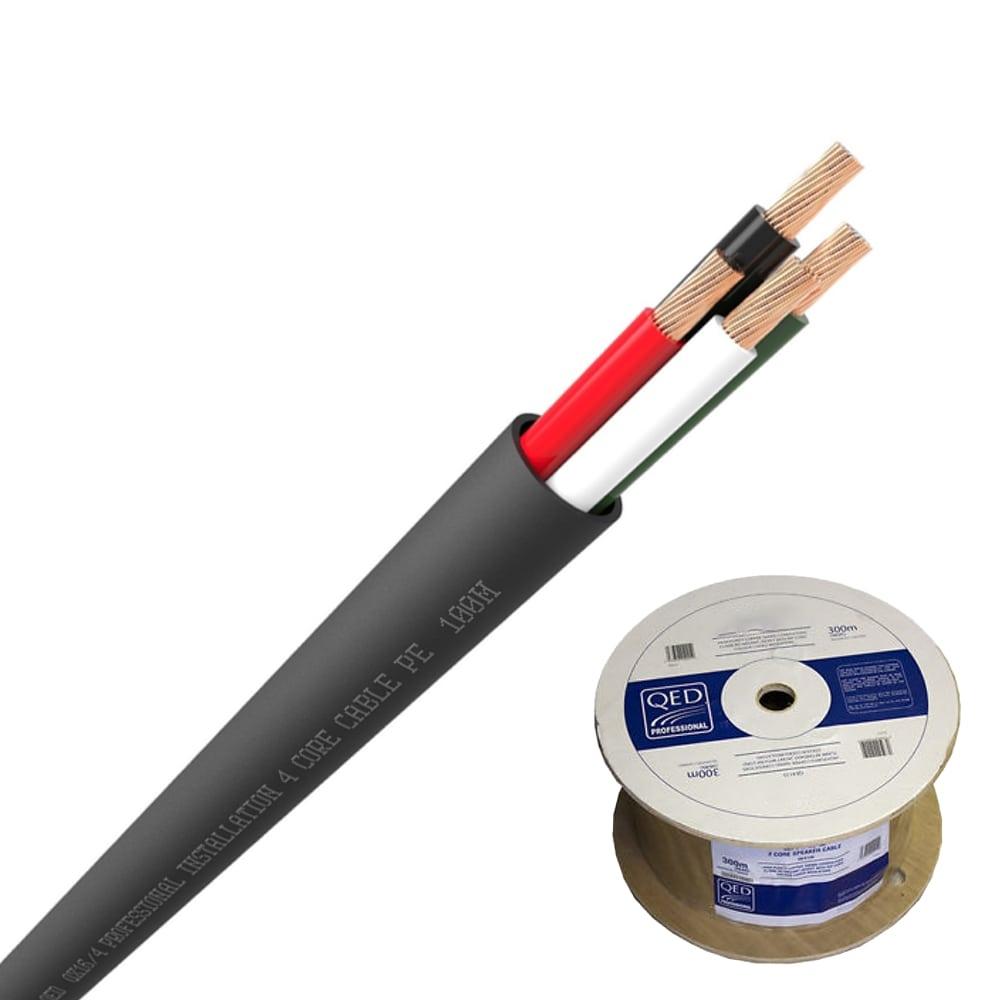 QED QX16/4 - 4 Core Outdoor Speaker Cable - Black (20m Reel) Cables QED