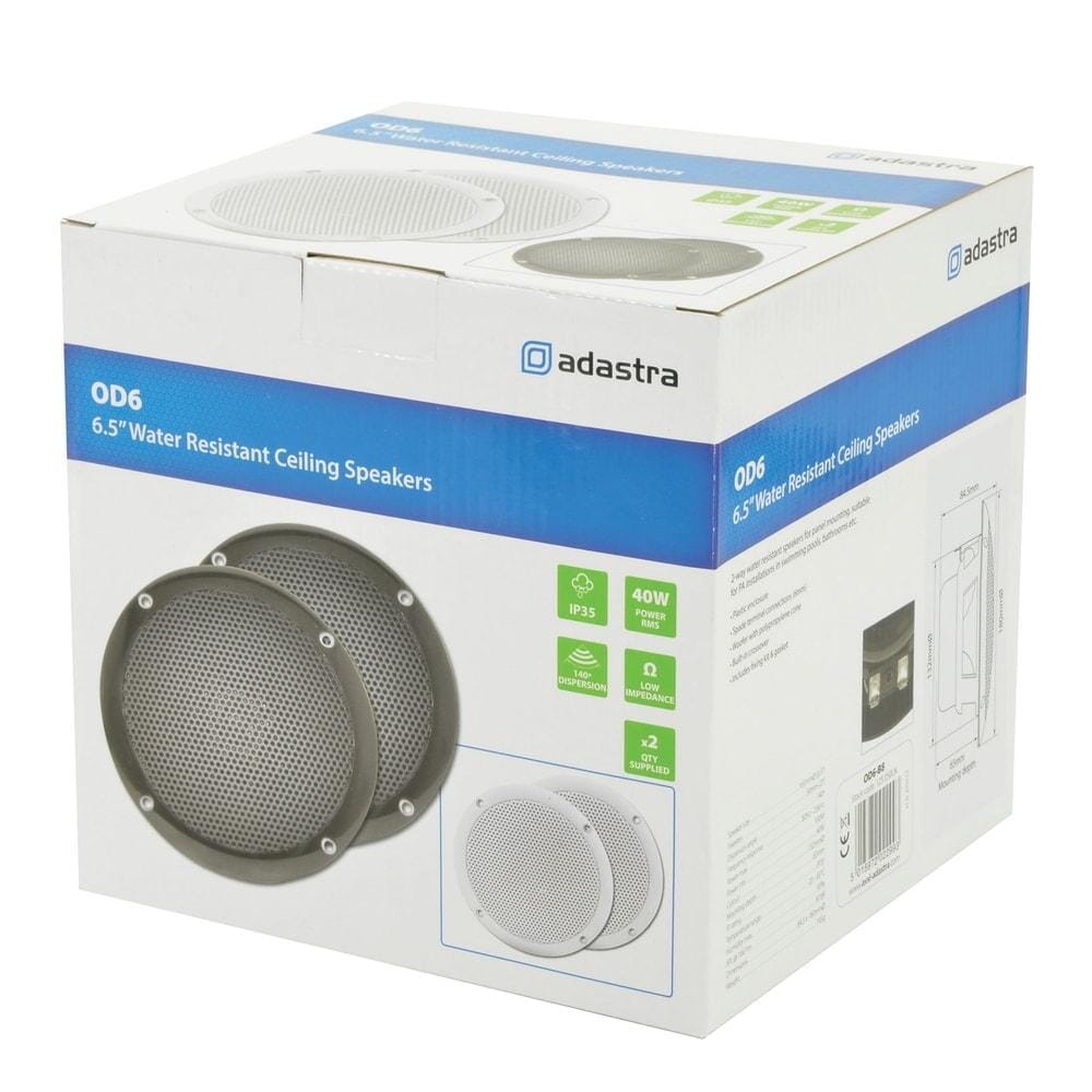Adastra OD6-W8 100W 6.5" Bathroom In Ceiling Speakers - Black (Pair) In Ceiling Speakers Adastra 
