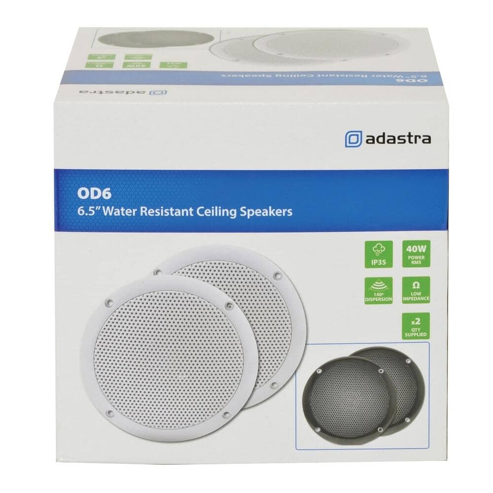 Adastra OD6-W8 100W 6.5" Bathroom In Ceiling Speakers - White (Pair) In Ceiling Speakers Adastra 