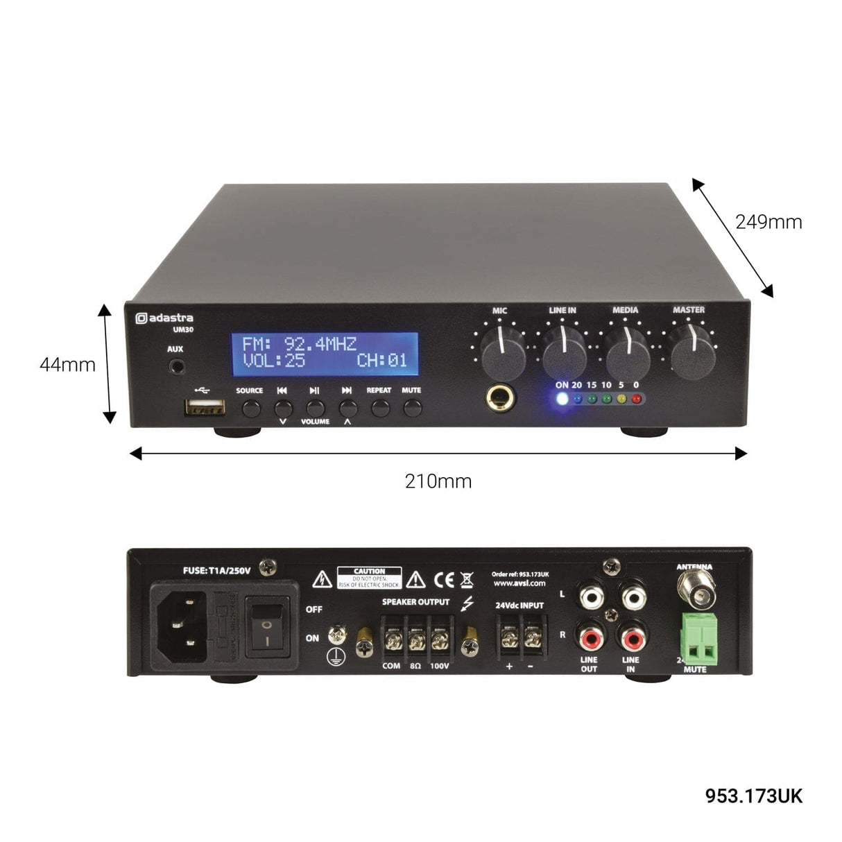 Adastra UM Series Ultra Compact 100V Mixer Amplifier with Bluetooth 100V Amplifiers Adastra 