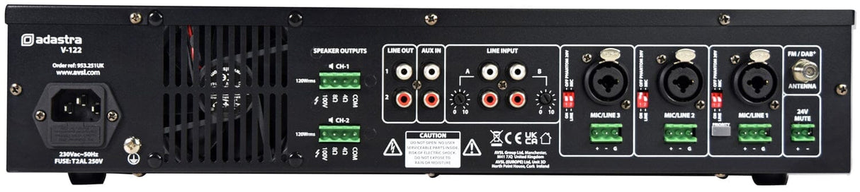 Adastra V Series Dual Zone 100V Mixer Amplifiers with DAB, Bluetooth & USB 100V Amplifiers Adastra 