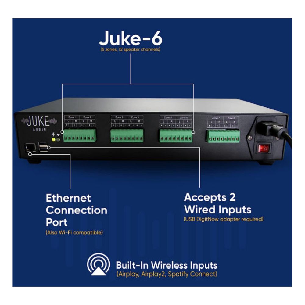 Juke Audio 6-8 Zone Amplifier with W-Fi, Airplay 2 & Bluetooth