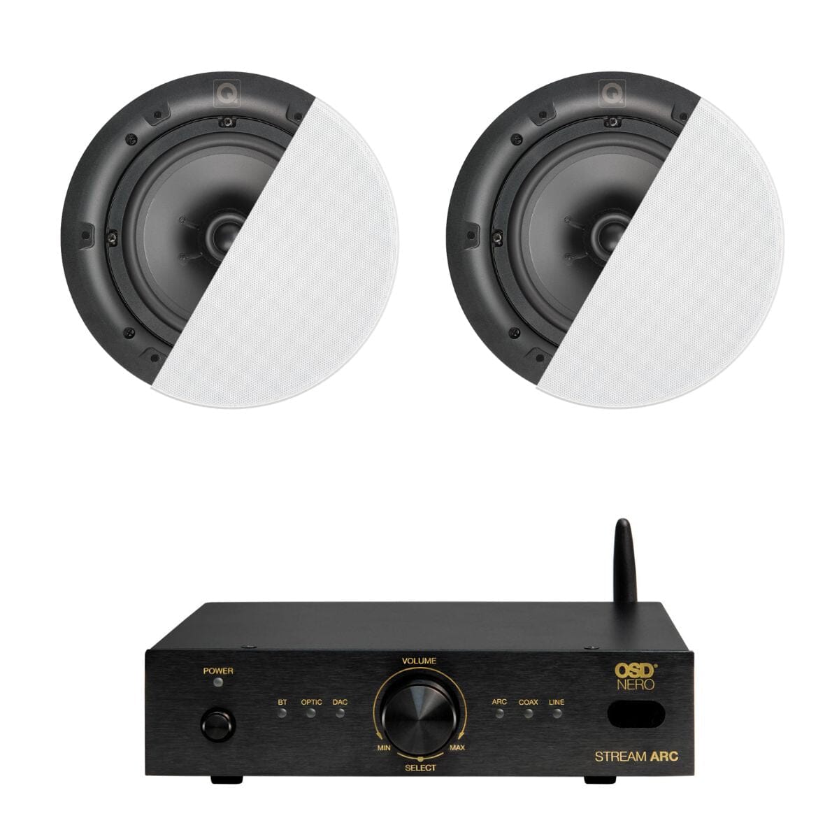 OSD Audio Nero ARC Amplifier + Q Acoustics QI80C 8" Ceiling Speakers In Ceiling Speaker Systems OSD Audio / Q Acoustics One Pair 