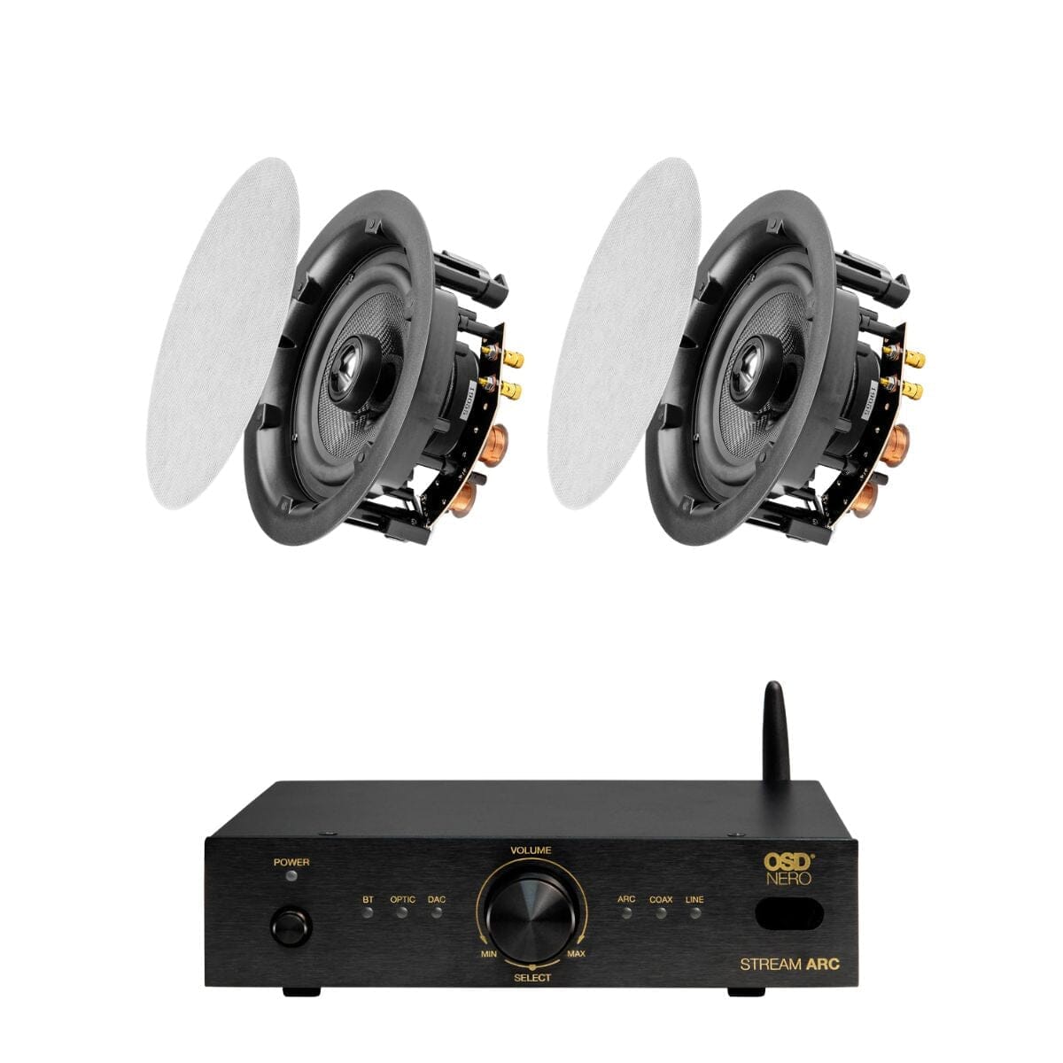 OSD Audio Nero Stream ARC Amplifier + ACE640 6.5" Ceiling Speakers In Ceiling Speaker Systems OSD Audio One Pair 