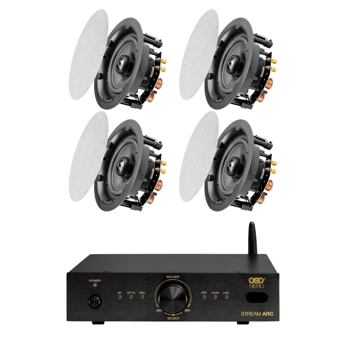 OSD Audio Nero Stream ARC Amplifier + ACE640 6.5" Ceiling Speakers In Ceiling Speaker Systems OSD Audio Two Pairs 
