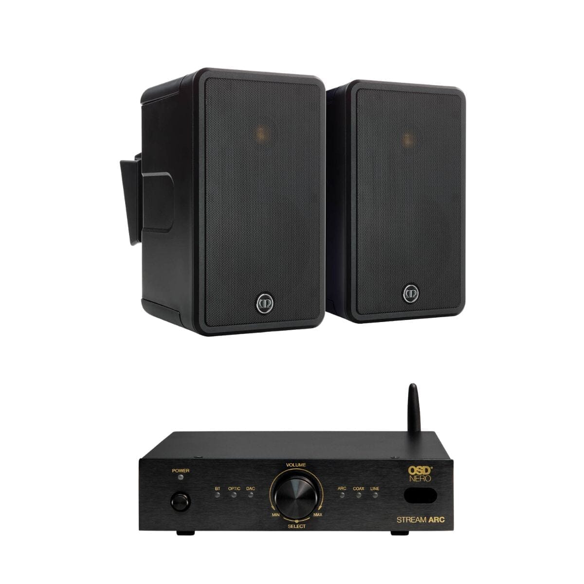 OSD Audio Nero Stream ARC Amplifier + Monitor Audio Climate 60 Outdoor Speakers Outdoor Speaker Systems OSD Audio One Pair Black 