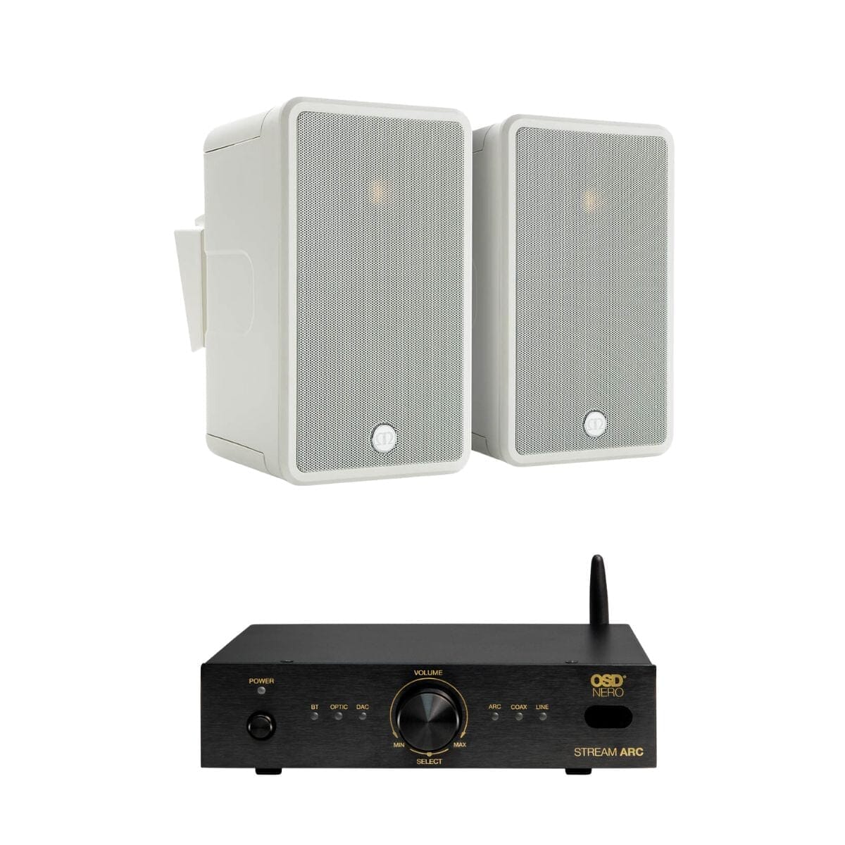 OSD Audio Nero Stream ARC Amplifier + Monitor Audio Climate 60 Outdoor Speakers Outdoor Speaker Systems OSD Audio One Pair White 