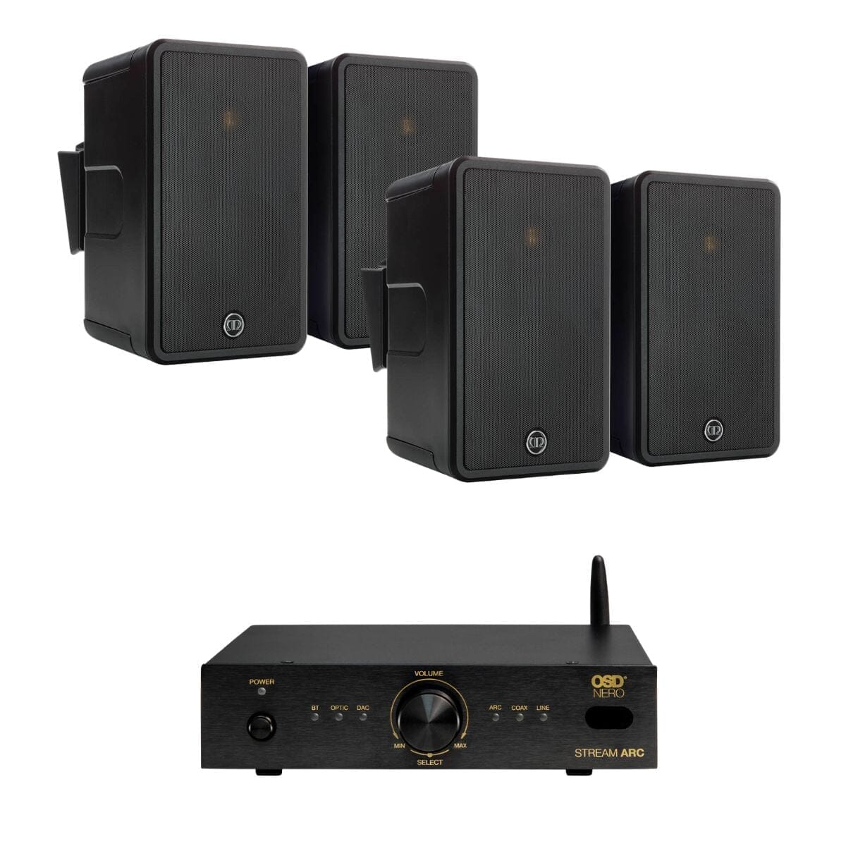 OSD Audio Nero Stream ARC Amplifier + Monitor Audio Climate 60 Outdoor Speakers Outdoor Speaker Systems OSD Audio Two Pairs Black 