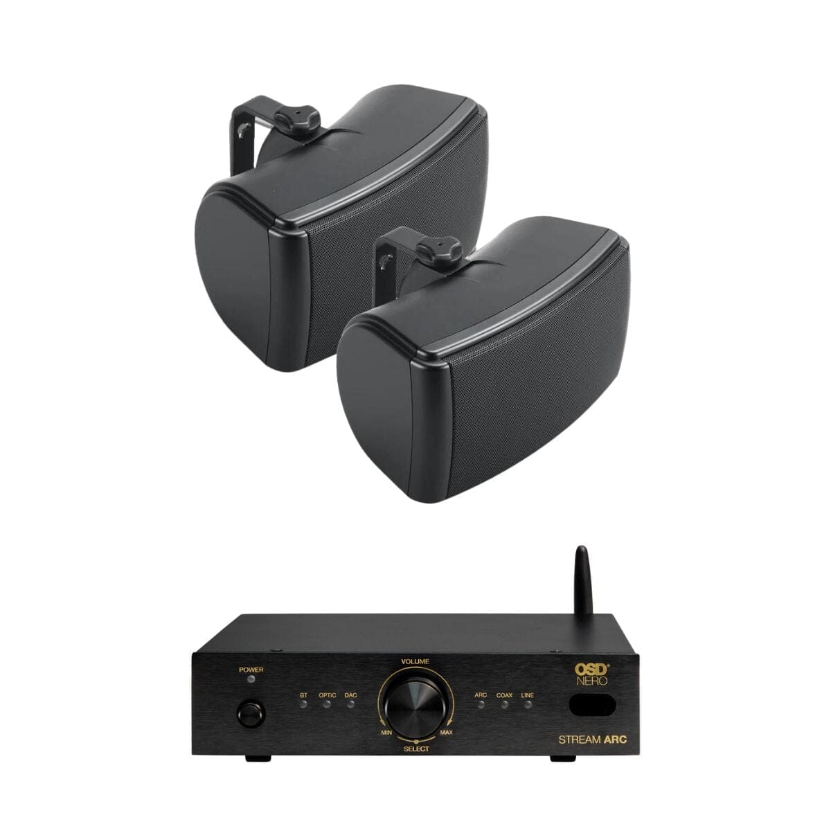 OSD Audio Nero Stream ARC Amplifier + Q Acoustics 4.5" Outdoor Speakers Outdoor Speaker Systems OSD Audio One Pair Black 