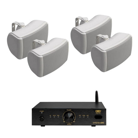 OSD Audio Nero Stream ARC Amplifier + Q Acoustics 4.5" Outdoor Speakers Outdoor Speaker Systems OSD Audio Two Pairs White 