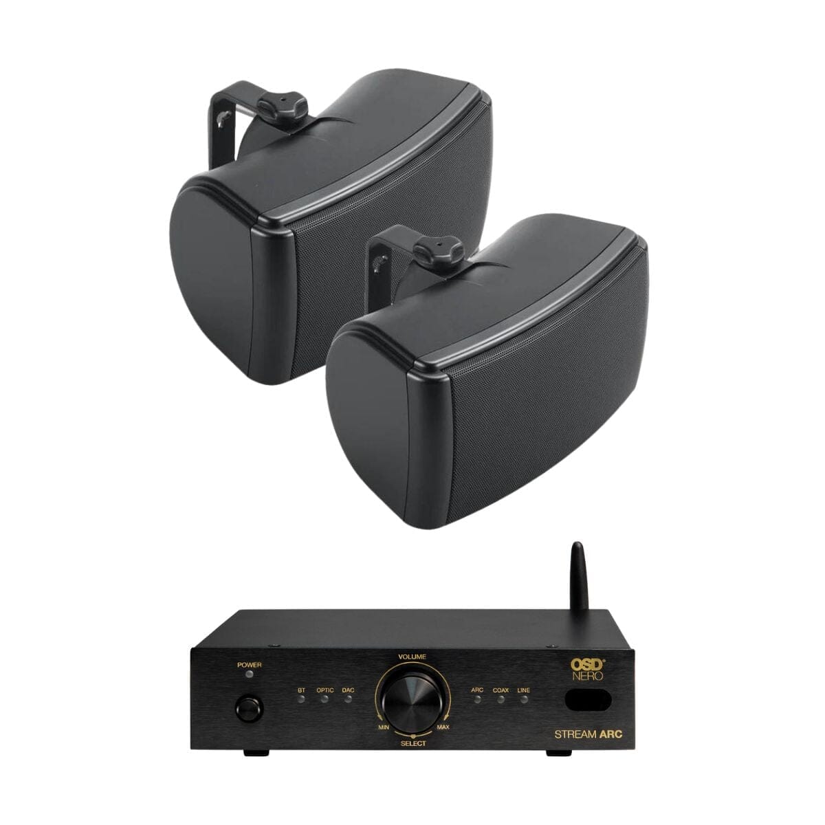 OSD Audio Nero Stream ARC Amplifier + Q Acoustics 6.5" Outdoor Speakers Outdoor Speaker Systems OSD Audio One Pair Black 