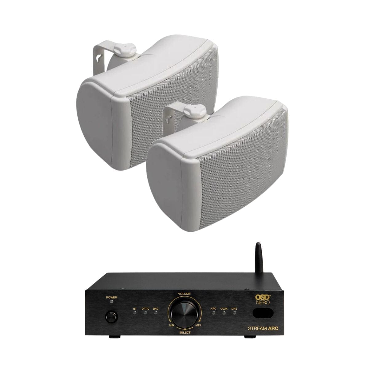 OSD Audio Nero Stream ARC Amplifier + Q Acoustics 6.5" Outdoor Speakers Outdoor Speaker Systems OSD Audio One Pair White 