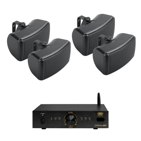 OSD Audio Nero Stream ARC Amplifier + Q Acoustics 6.5" Outdoor Speakers Outdoor Speaker Systems OSD Audio Two Pairs Black 