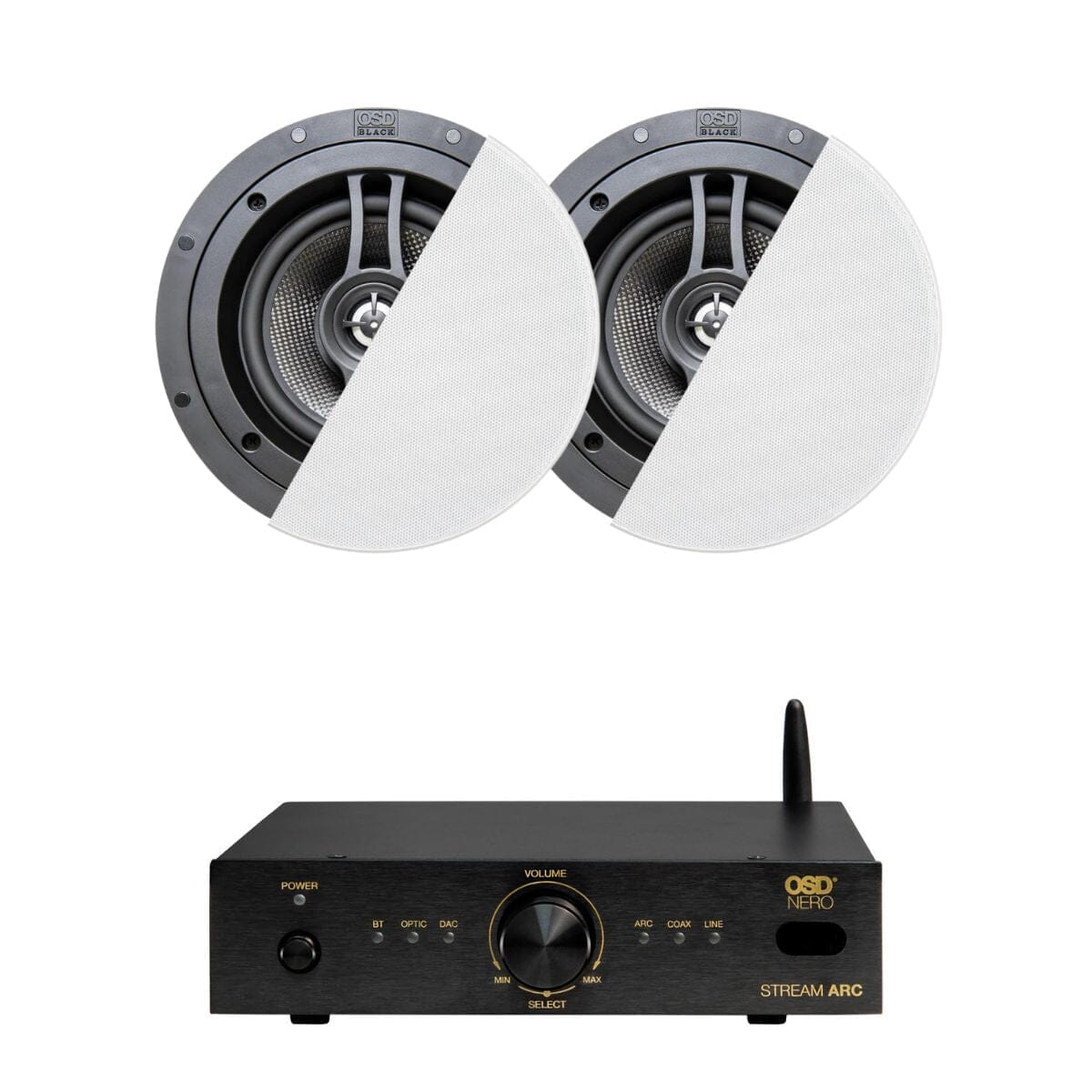 OSD Audio Nero Stream ARC Amplifier + R63 6.5" Ceiling Speakers In Ceiling Speaker Systems OSD Audio One Pair 