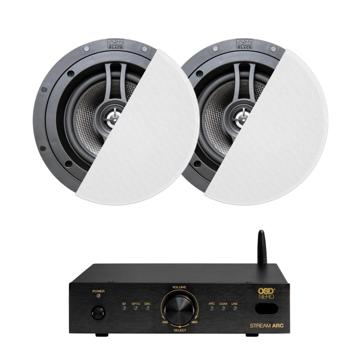OSD Audio Nero Stream ARC Amplifier + R83 8" Ceiling Speakers In Ceiling Speaker Systems OSD Audio One Pair 