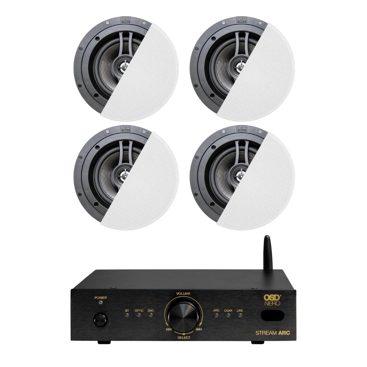 OSD Audio Nero Stream ARC Amplifier + R83 8" Ceiling Speakers In Ceiling Speaker Systems OSD Audio Two Pairs 