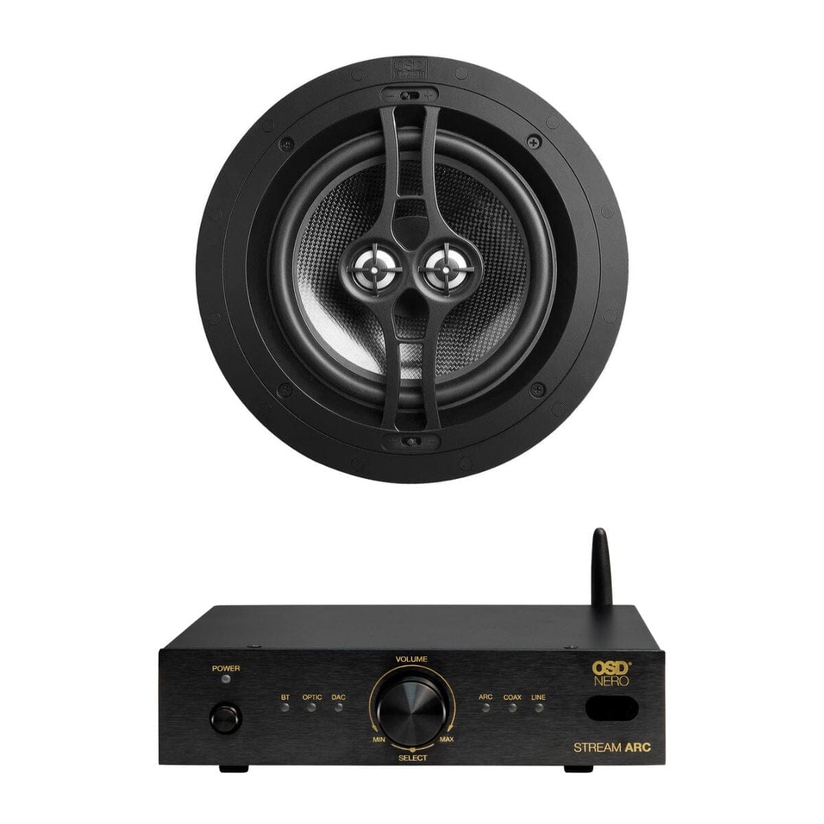 OSD Audio Nero Stream ARC Amplifier + R83DT 8" Stereo Ceiling Speaker In Ceiling Speaker Systems OSD Audio 