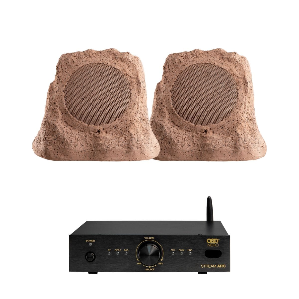 OSD Audio Nero Stream ARC Amplifier + RS670 Rock Speakers Outdoor Speaker Systems OSD Audio One Pair Brown 