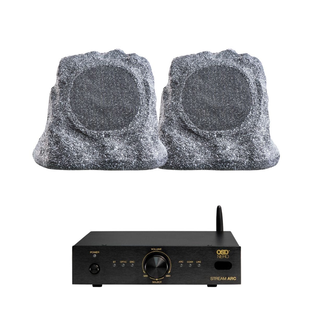 OSD Audio Nero Stream ARC Amplifier + RS670 Rock Speakers Outdoor Speaker Systems OSD Audio One Pair Granite 