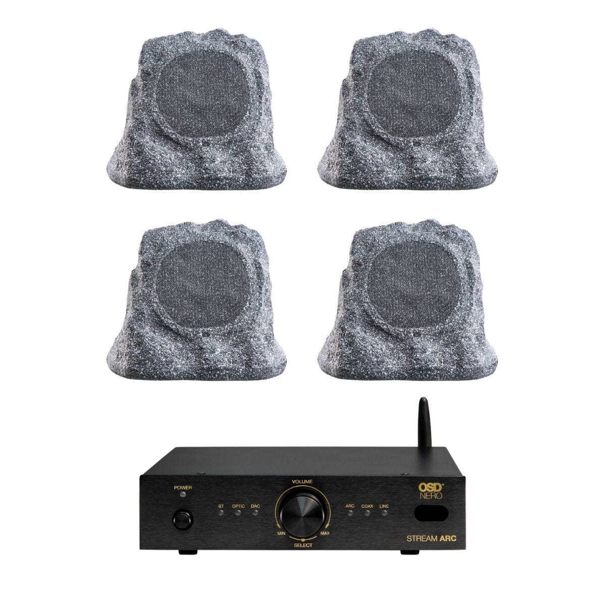 OSD Audio Nero Stream ARC Amplifier + RS670 Rock Speakers Outdoor Speaker Systems OSD Audio Two Pairs Granite 
