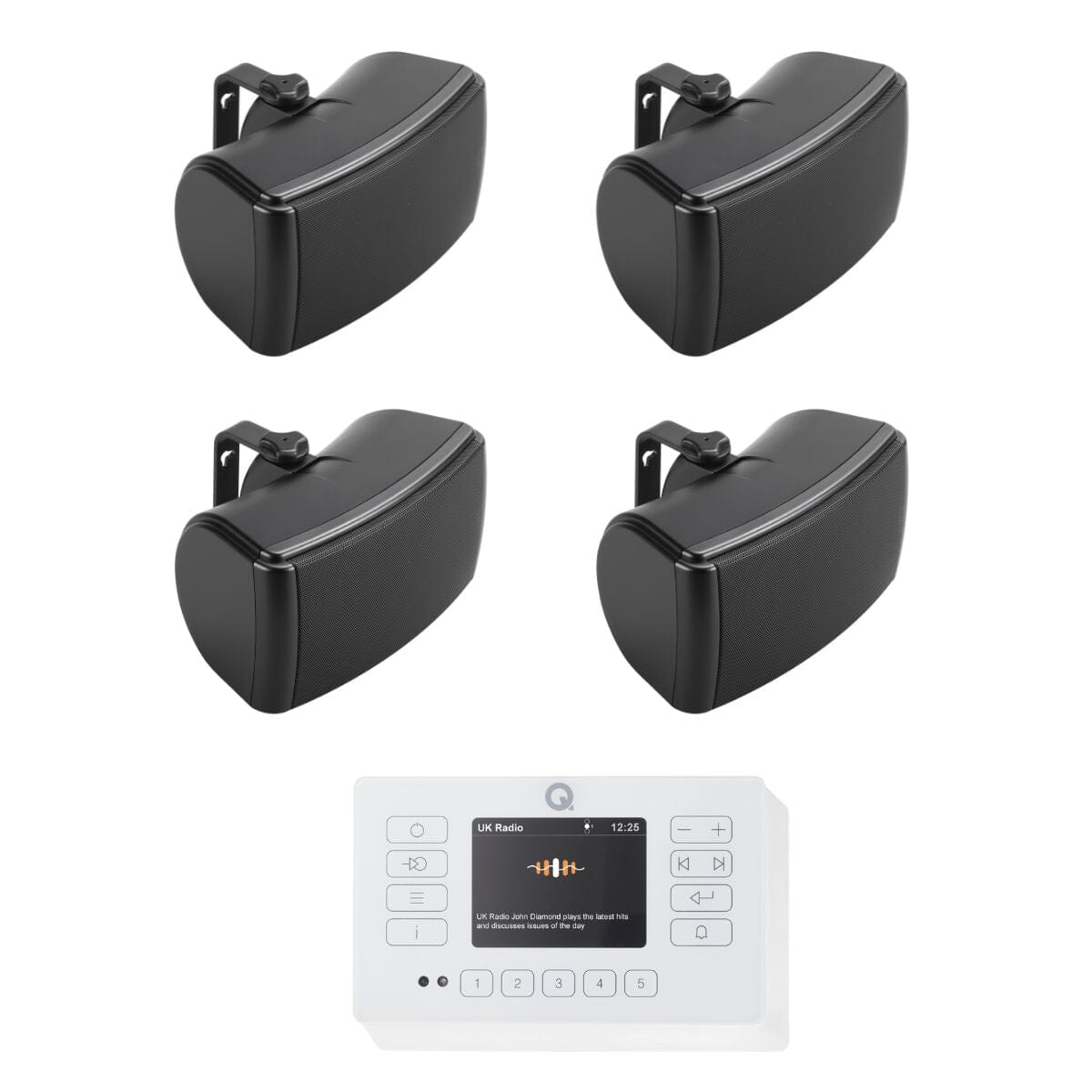 Q Acoustics E120 4.5" Outdoor Speaker System with Bluetooth & DAB Radio (Two Pairs) Outdoor Speaker Systems Q Acoustics White Black 