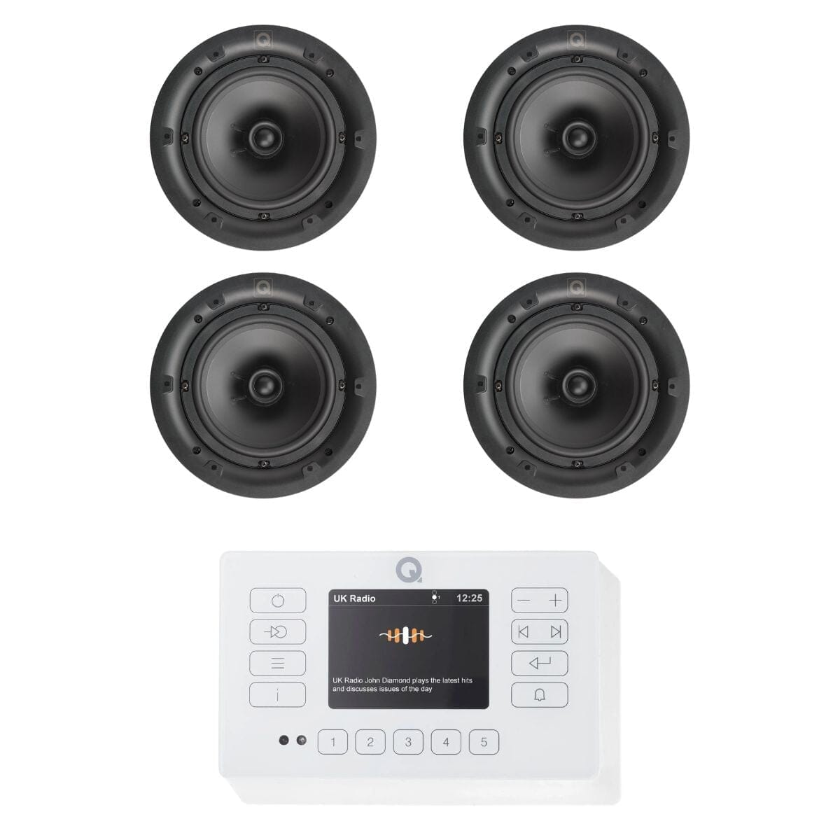 Q Acoustics E120 6.5" Ceiling Speaker HiFi System with Bluetooth/DAB+/FM In Ceiling Speaker Systems Q Acoustics White Two Pairs High Definition