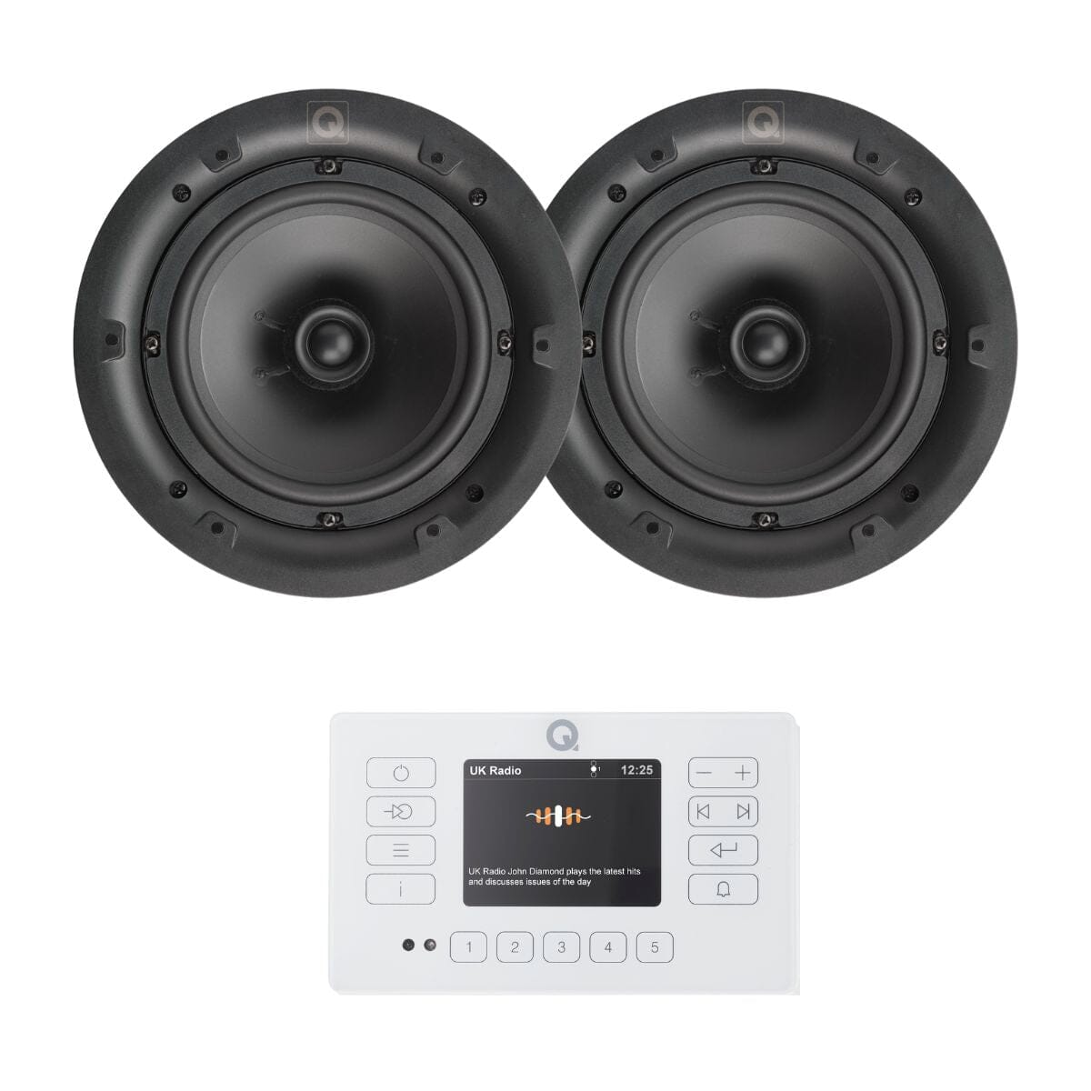 Q Acoustics E120 8" Bluetooth Ceiling Speaker System with FM/DAB Radio (Pair) In Ceiling Speaker Systems Q Acoustics White 