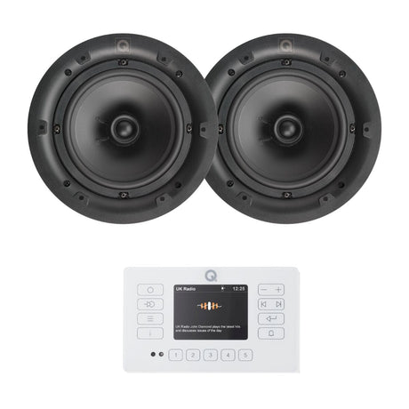 Q Acoustics E120 8" Bluetooth Ceiling Speaker System with FM/DAB Radio (Pair) In Ceiling Speaker Systems Q Acoustics White 