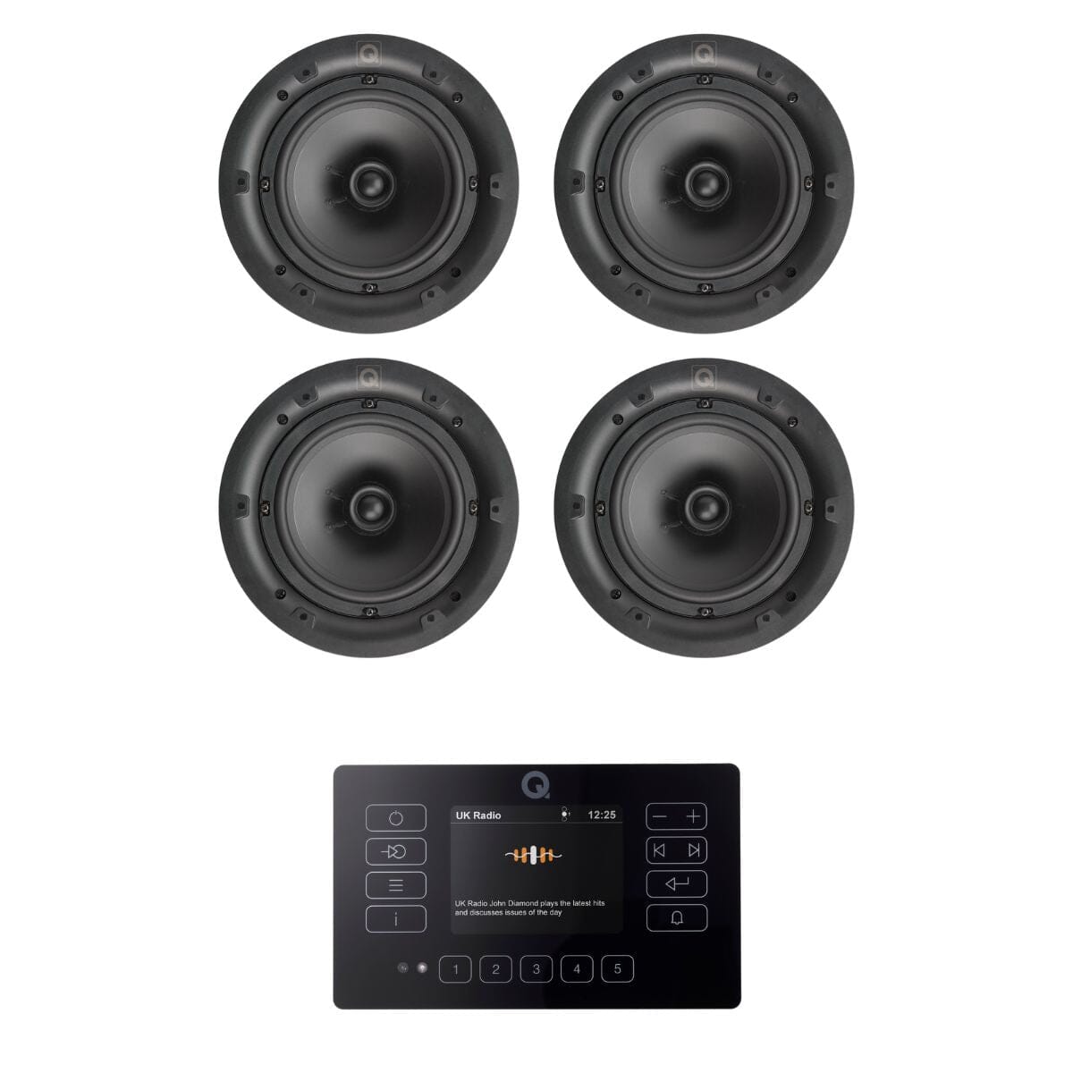 Q Acoustics E120 8" Bluetooth Ceiling Speaker System with FM/DAB Radio (Two Pairs) In Ceiling Speaker Systems Q Acoustics Black 