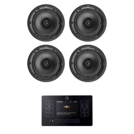 Q Acoustics E120 8" Bluetooth Ceiling Speaker System with FM/DAB Radio (Two Pairs) In Ceiling Speaker Systems Q Acoustics Black 