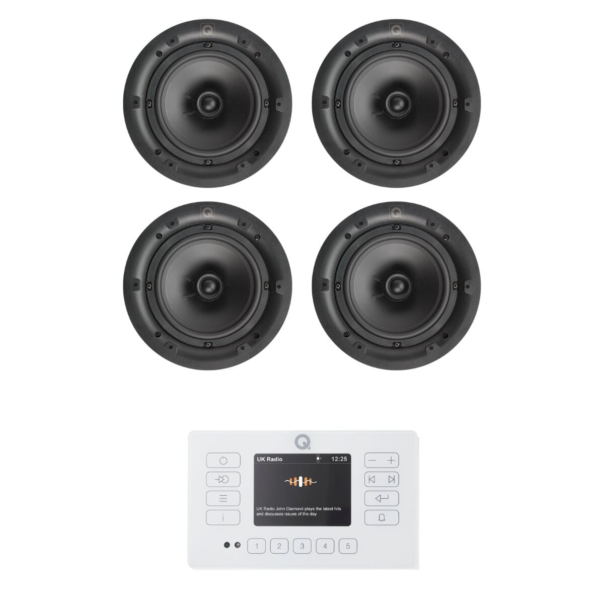 Q Acoustics E120 8" Bluetooth Ceiling Speaker System with FM/DAB Radio (Two Pairs) In Ceiling Speaker Systems Q Acoustics White 