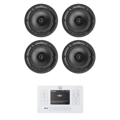 Q Acoustics E120 8" Bluetooth Ceiling Speaker System with FM/DAB Radio (Two Pairs) In Ceiling Speaker Systems Q Acoustics White 