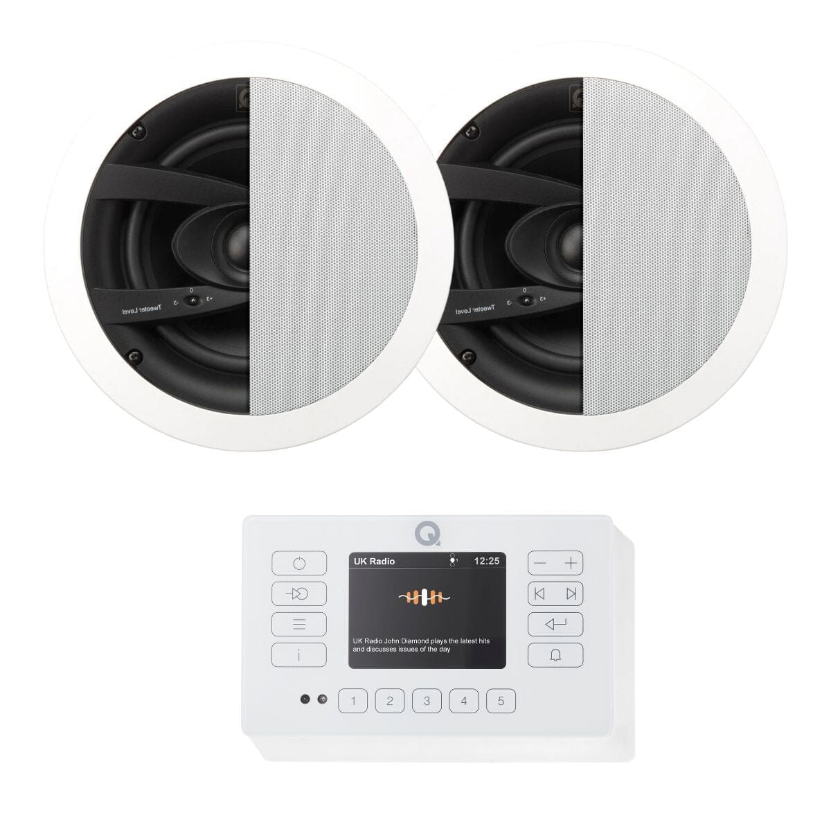 Q Acoustics E120 Bathroom Bluetooth Ceiling Speaker System with DAB Radio In Ceiling Speaker Systems Q Acoustics White Pair 