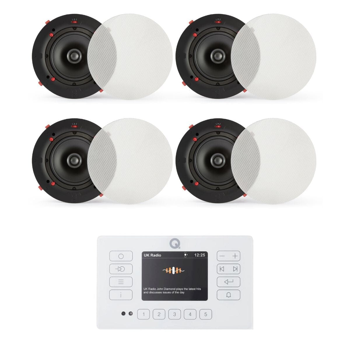 Q Acoustics E120 + QI65CE 6.5" Ceiling Speaker System with Bluetooth/FM/DAB In Ceiling Speaker Systems Q Acoustics White Two Pairs 