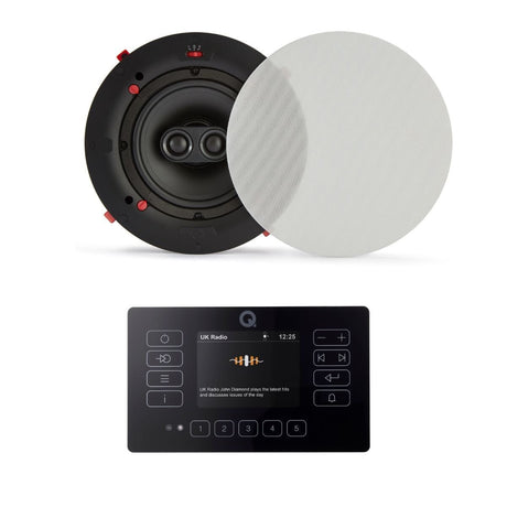 Q Acoustics E120 + QI65CWE 6.5" Bathroom Ceiling Speaker System with Bluetooth/FM/DAB In Ceiling Speaker Systems Q Acoustics Black Single Stereo 